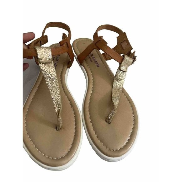 Barbara Barbieri ti Thong Sandals Gold And Tan Leather Upper Flat Women Size 9 - Picture 1 of 9